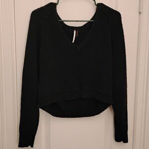 Free People | High Low V Neck Sweater In Black | Size Small / Petite